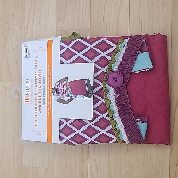 Mukitchen Designer Print Lattice Apron With Built-in Towel 100% Cotton Pink - Picture 3 of 4